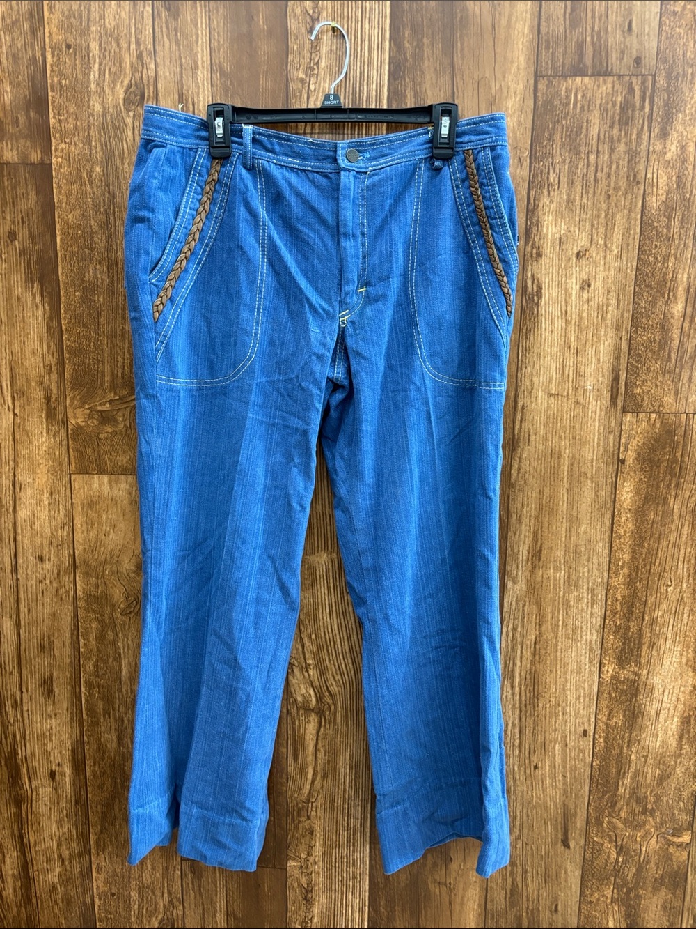 Men's Blue Corduroy Pants with Braided Pocket Trim
